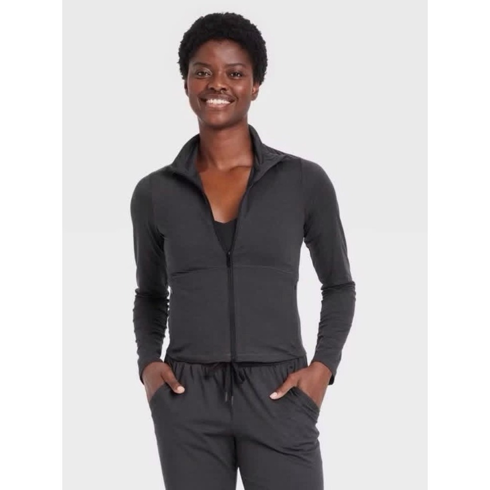 All In Motion Soft Stretch Full Zip athletic Jacket  Slim Heathered Black Size S